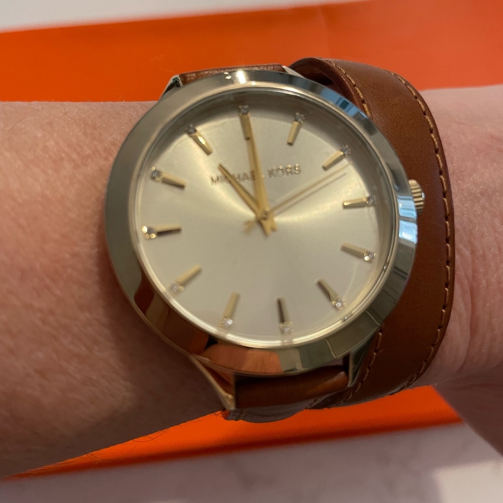 Michael Kors Gold Watch with Brown Leather Band